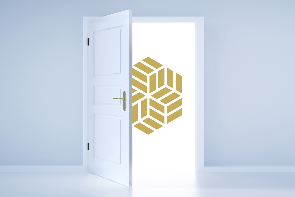 up close equilibrium logo white open door