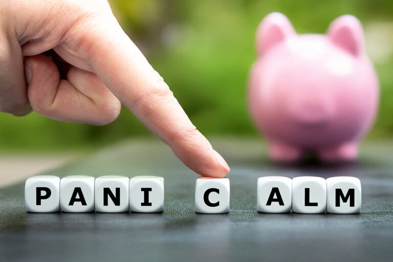 dice with letters on spelling out panic and calm